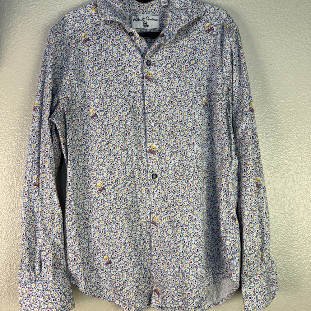 Robert Graham flowers/skulls & bacon button down casual long sleeve medium shirt